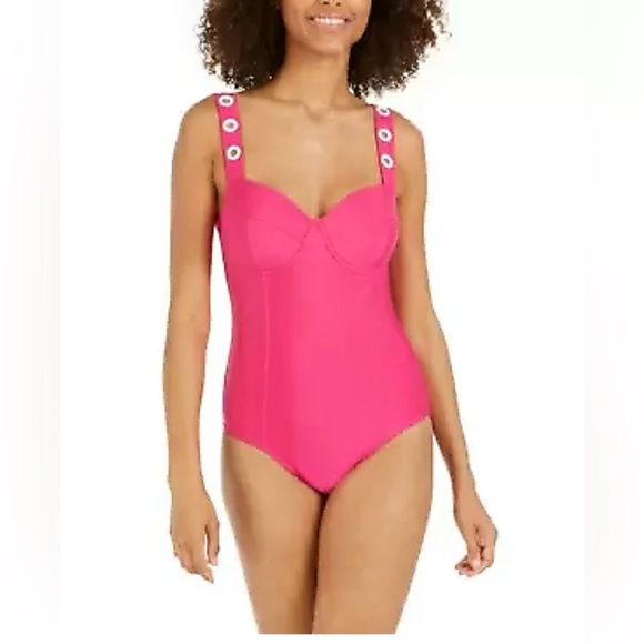 DKNY ORCHID Grommet Balconette Corset Underwire One-Piece Swimsuit, US 16 -NEW! - Picture 8 of 9